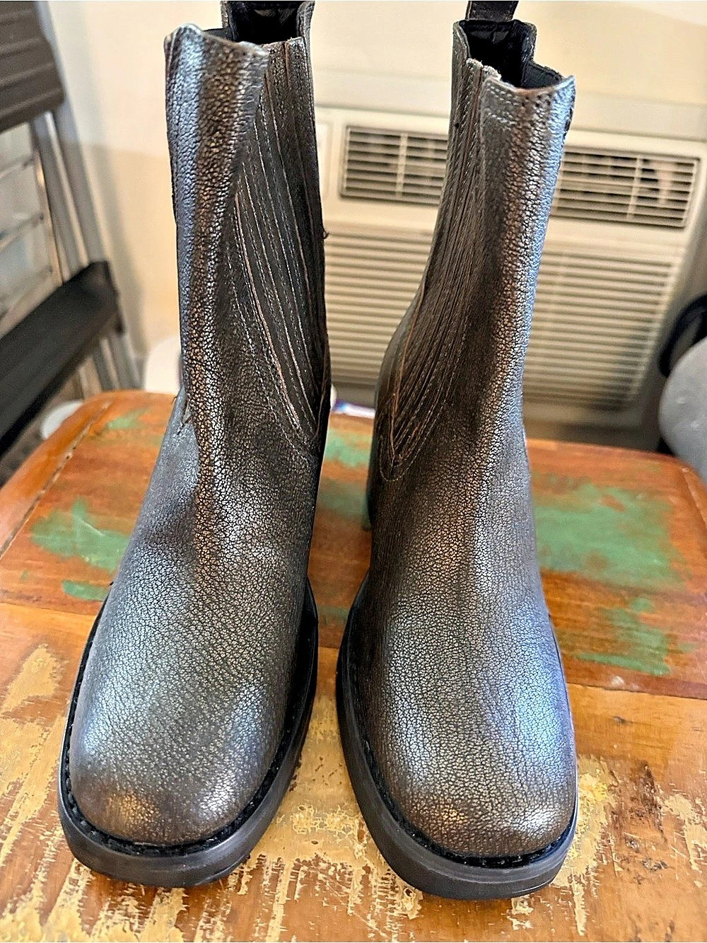 Kenneth Cole pewterish Block Heel Ankle Boots